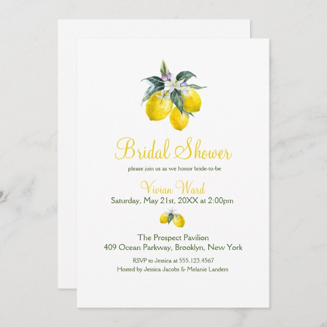 Summer Lemon Bridal Shower Invitations (Front/Back)