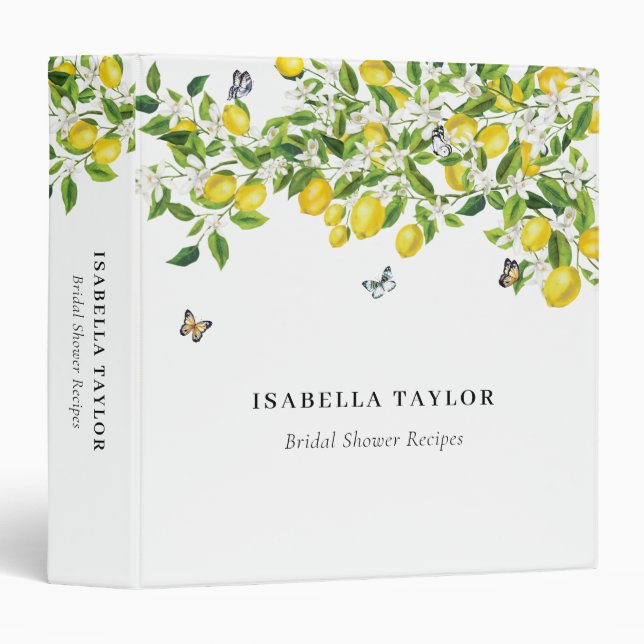 Summer Lemon Butterflies Bridal Shower 3 Ring Binder (Front/Spine)