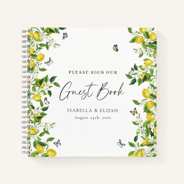 Summer Lemon Butterflies Wedding Guest Book (Front)