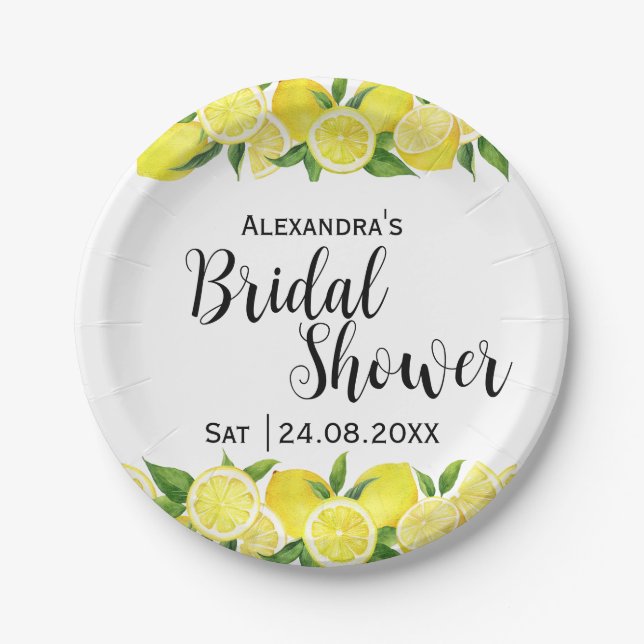 Summer Lemon Citrus Bridal Shower Yellow Vibrant  Paper Plates (Front)