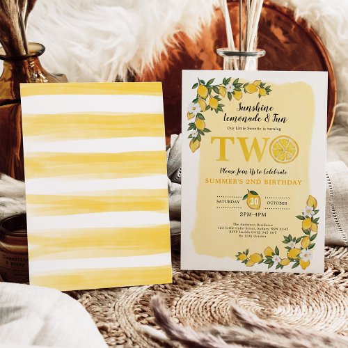 Summer Lemon Citrus Lemonade 2nd Birthday Party Invitation