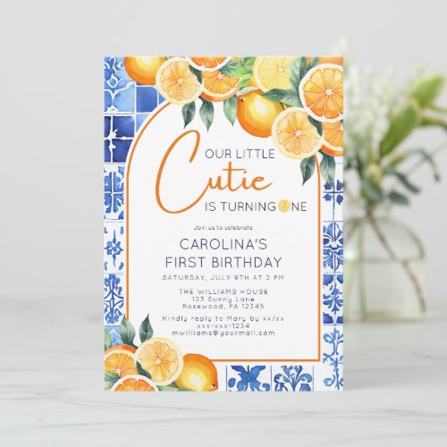 Summer Lemon Citrus Little Cutie 1st Birthday Invitation