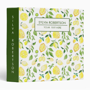 Summer Lemon Citrus Pattern Personalized 3 Ring Binder