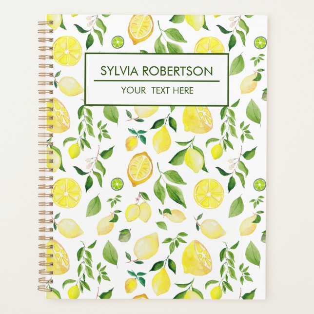 Summer Lemon Citrus Pattern Personalized Planner (Front)