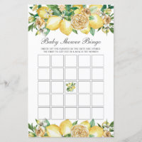 Summer Lemon Floral Baby Shower Bingo Party Game