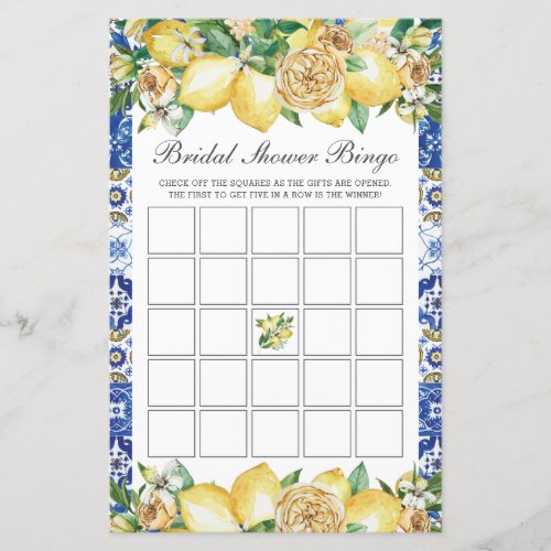 Summer Lemon Floral Baby Shower Bingo Party Game