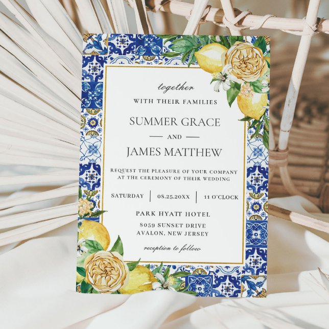 Summer Lemon Floral Greenery Destination Wedding   Invitation