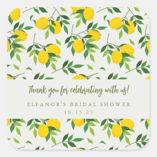 Summer Lemon Fruit Custom Bridal Shower Thank You Square Sticker
