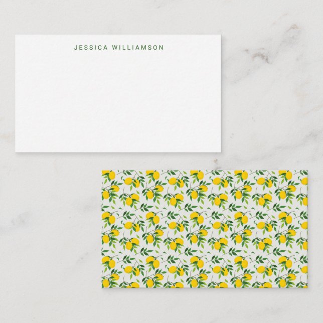 Summer Lemon Fruit Custom Name Gift Enclosure  Note Card (Front/Back)