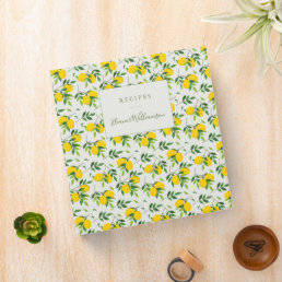 Summer Lemon Fruit Pattern Custom Recipe  3 Ring Binder