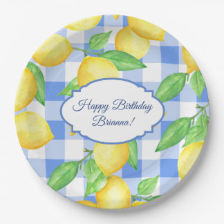 Summer Lemon Gingham Birthday Paper Plates
