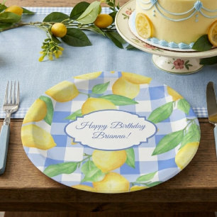 Summer Lemon Gingham Birthday Paper Plates