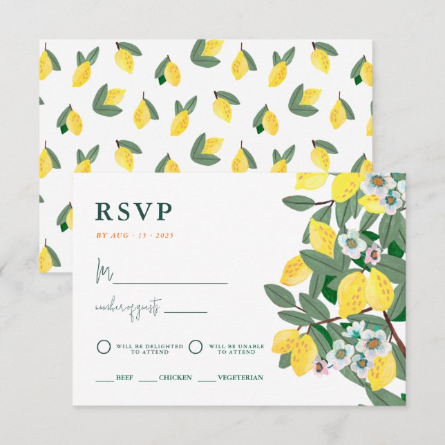 Summer Lemon Italy Sunset Wedding RSVP Card (Front/Back)