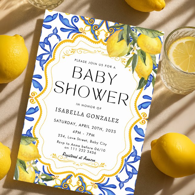 Summer Lemon Mediterranean Baby Shower Invitation (Summer Lemon Mediterranean Baby Shower Invitation)