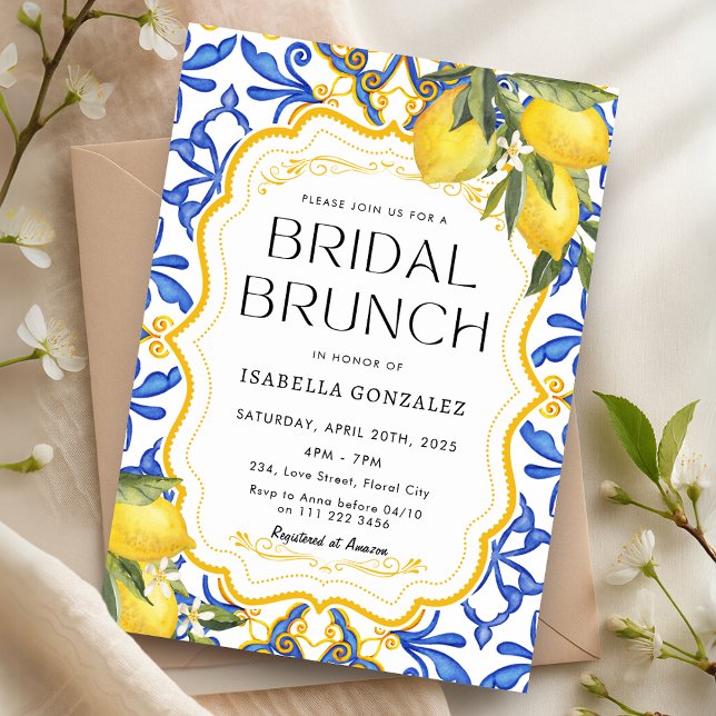 Summer Lemon Mediterranean Bridal Brunch  Invitation (Summer Lemon Mediterranean Bridal Brunch Invitation)