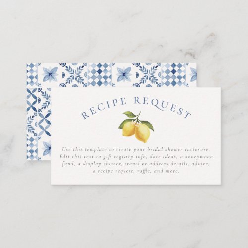Summer Lemon  Mediterranean Tiles Bridal Shower Enclosure Card