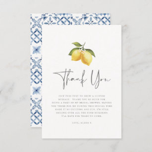 Summer Lemon & Mediterranean Tiles Bridal Shower Thank You Card
