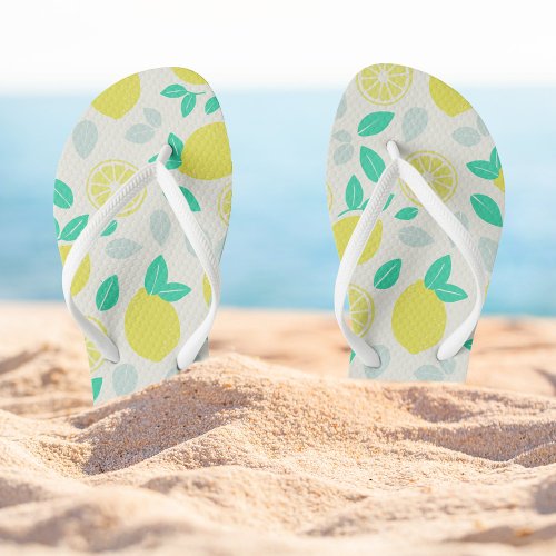 Summer Lemon Pattern in Cream Flip Flops