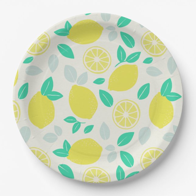 Summer Lemon Pattern in Cream Paper Plates (Front)