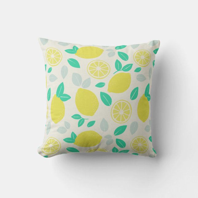 Summer Lemon Pattern in Cream Throw Pillow (Front)