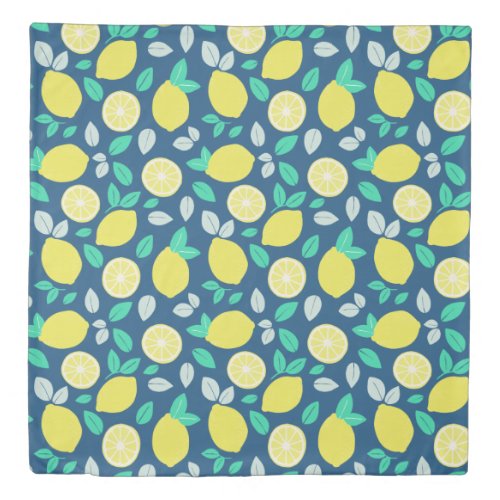 Summer Lemon Pattern in Navy Blue Duvet Cover