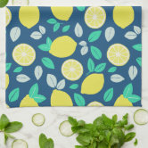 Lemon Pattern Navy Blue Kitchen Towel