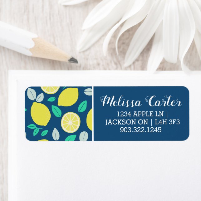 Summer Lemon Pattern in Navy Blue Label (Insitu)