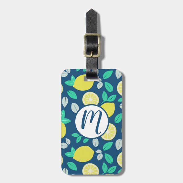Summer Lemon Pattern in Navy Blue Luggage Tag (Front Vertical)