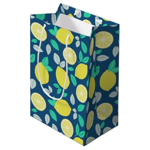 Summer Lemon Pattern in Navy Blue Medium Gift Bag