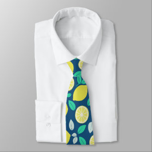 Summer Lemon Pattern in Navy Blue Neck Tie