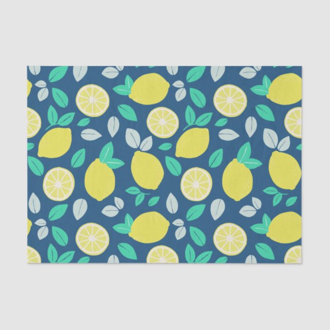 Summer Lemon Pattern in Navy Blue Tissue Paper (Front)