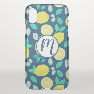 Summer Lemon Pattern in Navy Blue iPhone X Case
