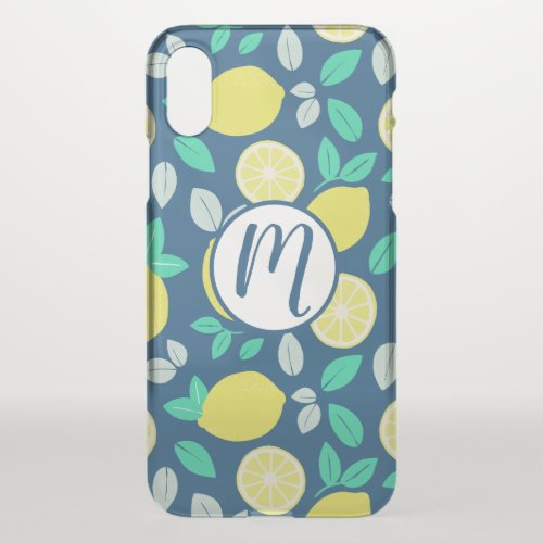 Summer Lemon Pattern in Navy Blue iPhone X Case