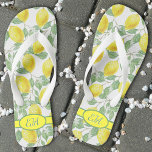 Summer Lemon Pattern Initial Yellow White Lemonade Flip Flops at Zazzle