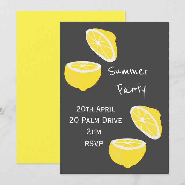 Summer lemon picnic garden party celebration invitation (Front/Back)