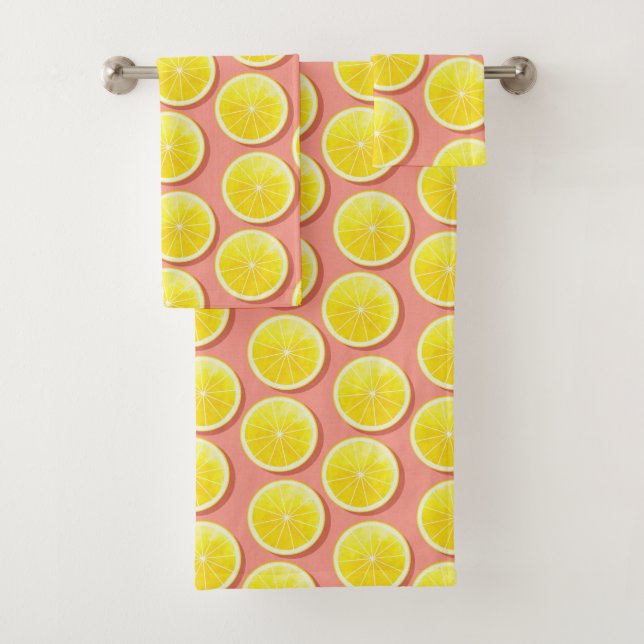Summer Lemon Slices Pattern Bath Towel Set (Insitu)