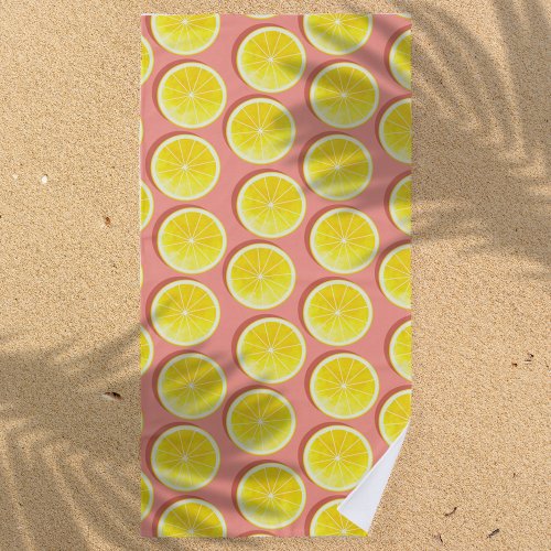 Summer Lemon Slices Pattern Beach Towel