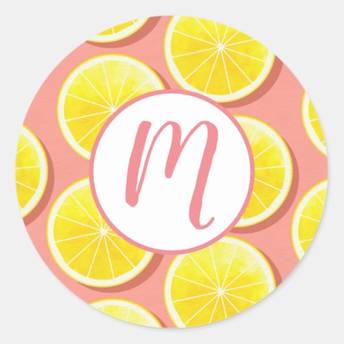 Summer Lemon Slices Pattern Classic Round Sticker