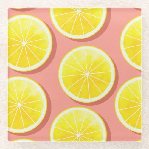 Summer Lemon Slices Pattern Glass Coaster