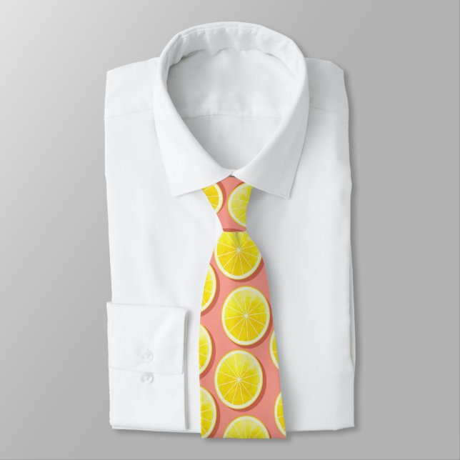 Summer Lemon Slices Pattern Neck Tie (Tied)