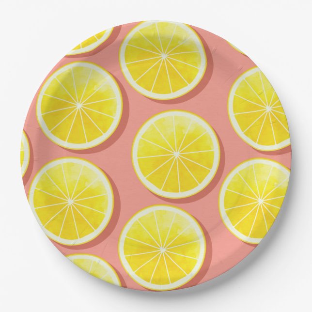 Summer Lemon Slices Pattern Paper Plates (Front)