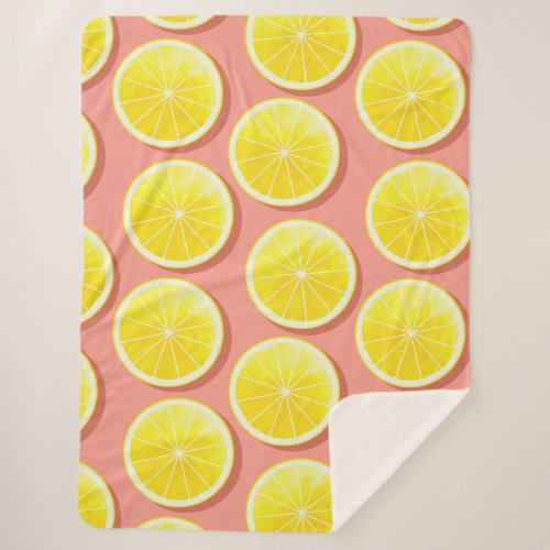 Summer Lemon Slices Pattern Sherpa Blanket