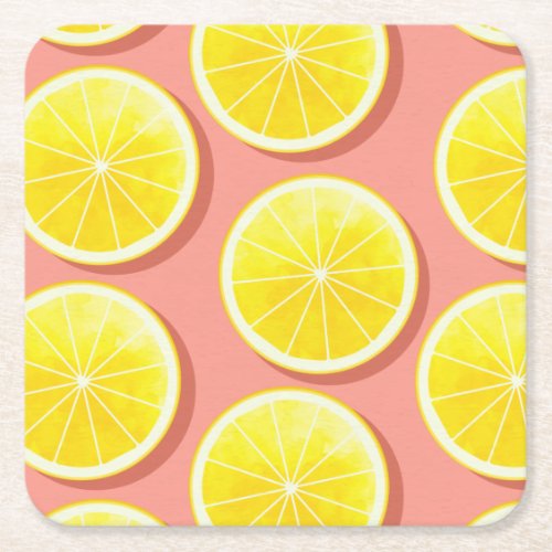 Summer Lemon Slices Pattern Square Paper Coaster