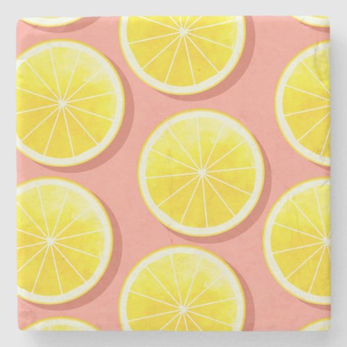 Summer Lemon Slices Pattern Stone Coaster