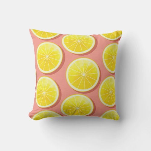 Summer Lemon Slices Pattern Throw Pillow