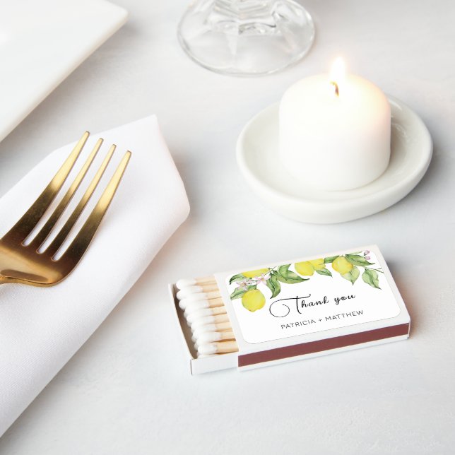 Summer lemon Wedding Favor Matchboxes (Insitu)