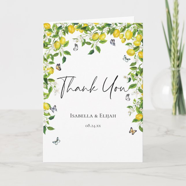 Summer Lemon Wedding  Letterpress Thank You Card (Front)