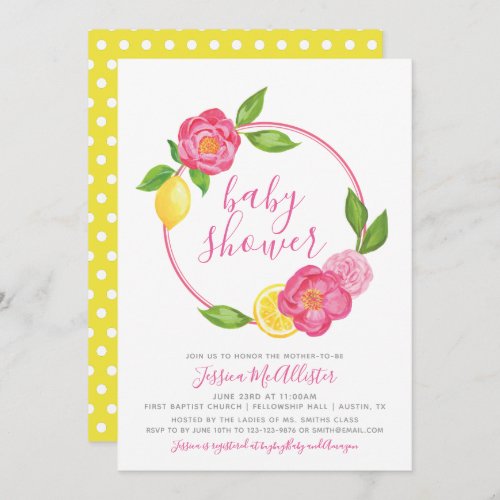Summer Lemon Yellow Floral Roses Girl Baby Shower Invitation