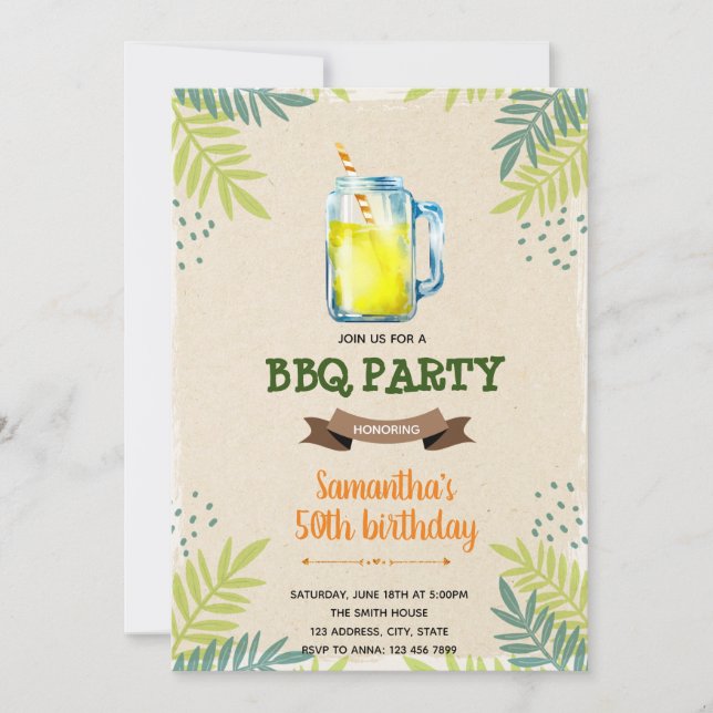 Summer lemonade bbq birthday invitation (Front)