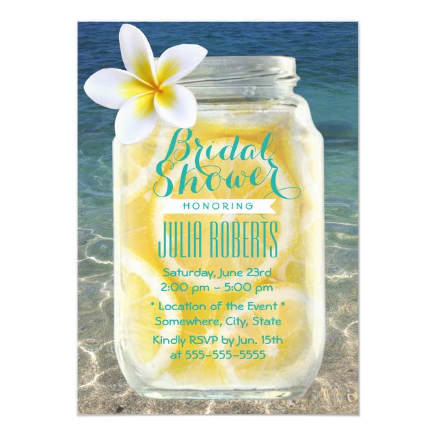 Summer Lemonade Mason Jar Beach Bridal Shower Invitation